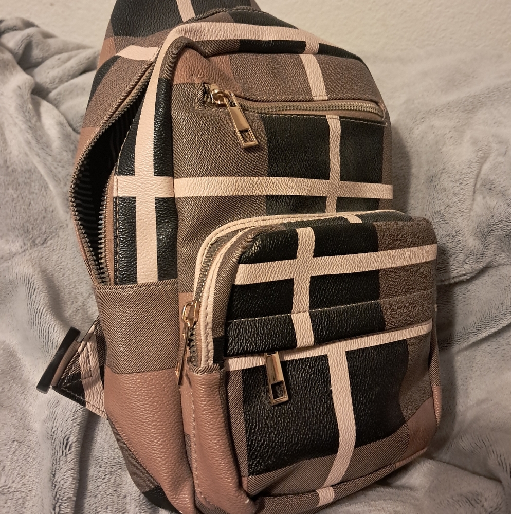 Stylish Black and Brown Plaid Women's Crossbody Bag